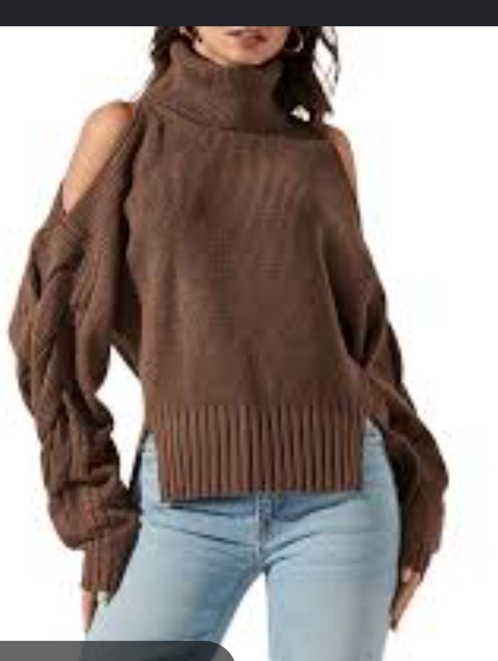 ​ASTR The Label Brown Ariella Cold Shoulder Turtleneck Sweater S